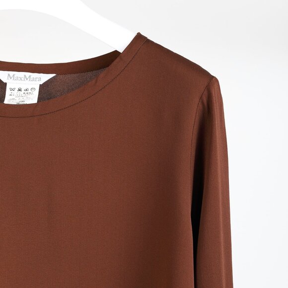 Max Mara Brown Silk Long-Sleeve Blouse - Picture 4 of 7
